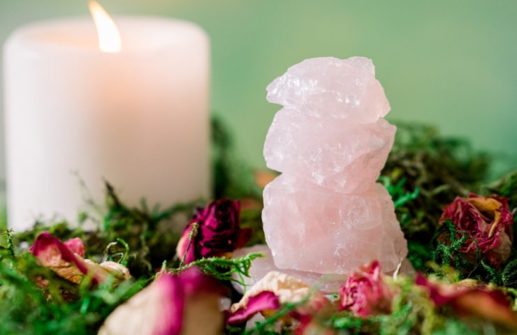 rose quartz + candle